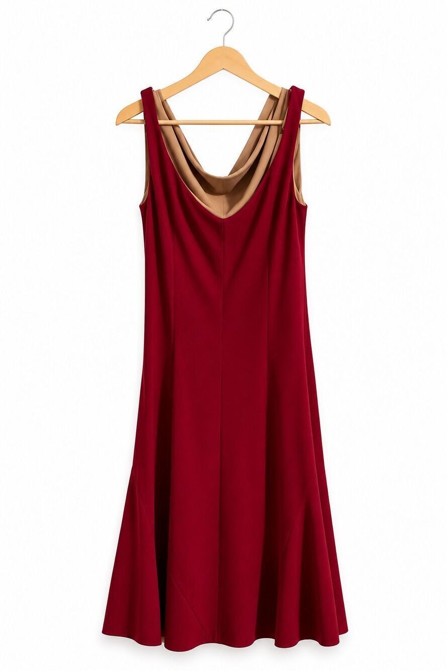 Express Red Cowl Neck Fit & Flare Dress Size 9/10 Midi Sleeveless Career Party
